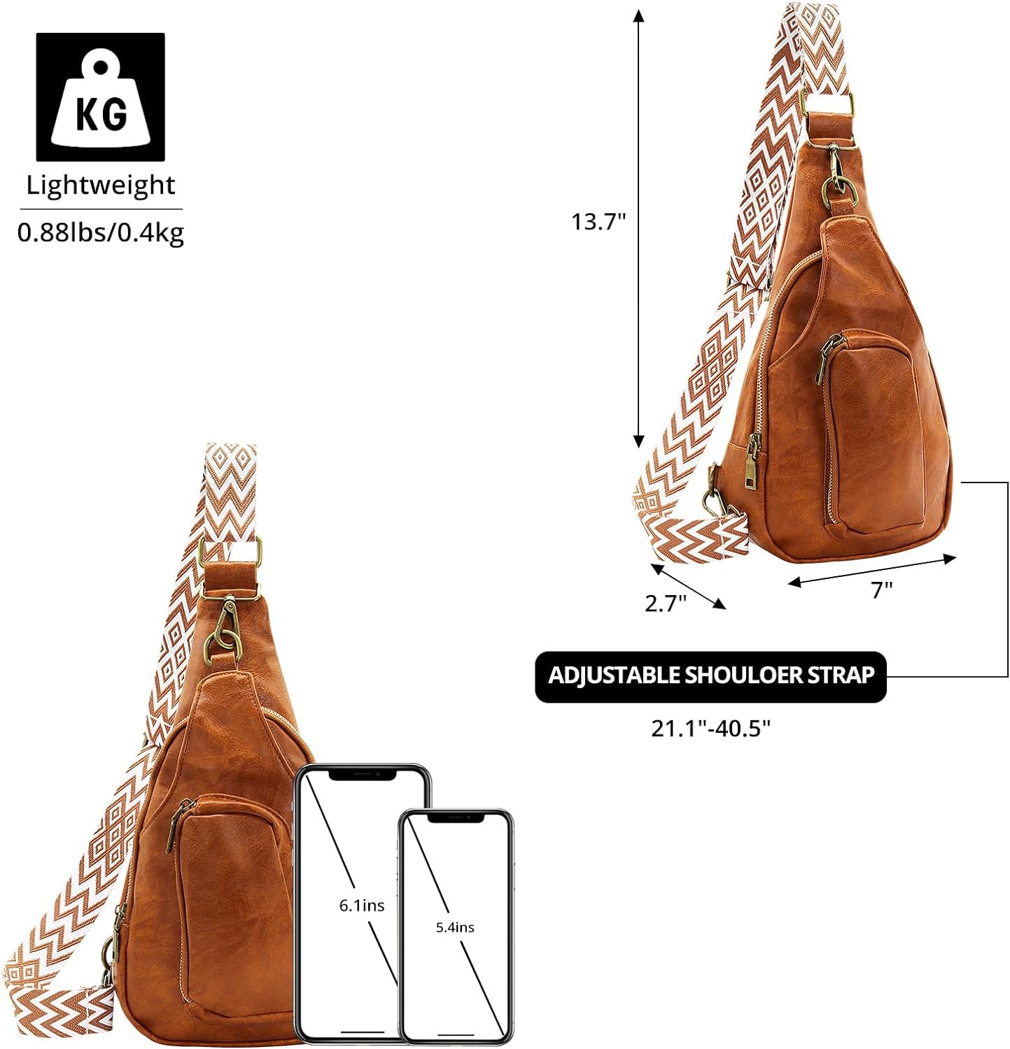 Sling Bag for Women Crossbody, PU Leather Small Sling bags Sling Chest Shoulder Backpack for Traveling Hiking