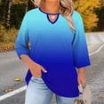thumbnail image 2 of LNWUY Gradient Plus Size Tops for Women Keyhole V Neck Loose 3/4 Sleeve Business Casual Shirts Dressy Tunic Blouses Blue XXXXXL, 2 of 7