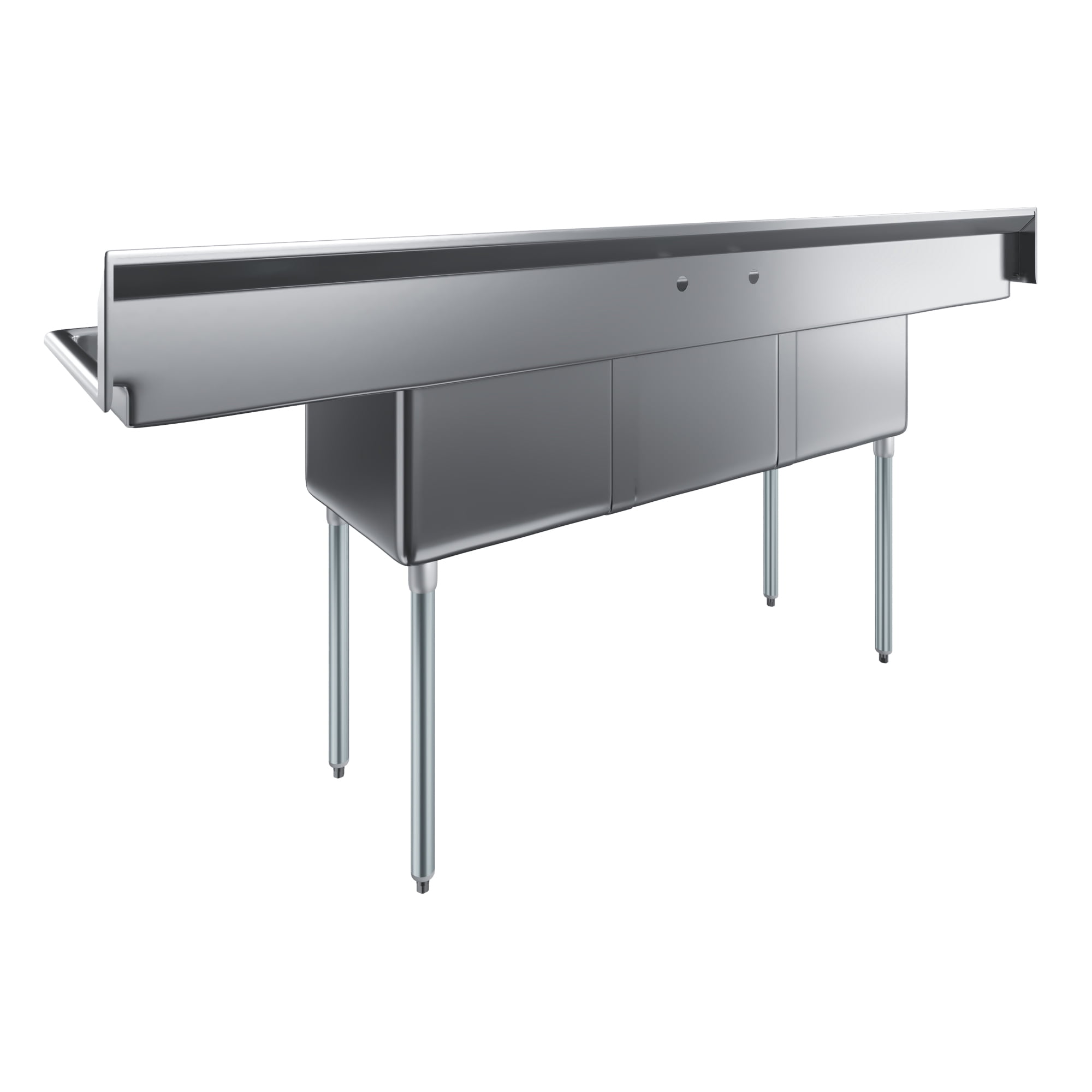 18″ x 18″ x 12″ with 18″ Left and Right Drainboards Three Compartment Stainless Steel Commercial Kitchen Prep & Utility Sink | NSF