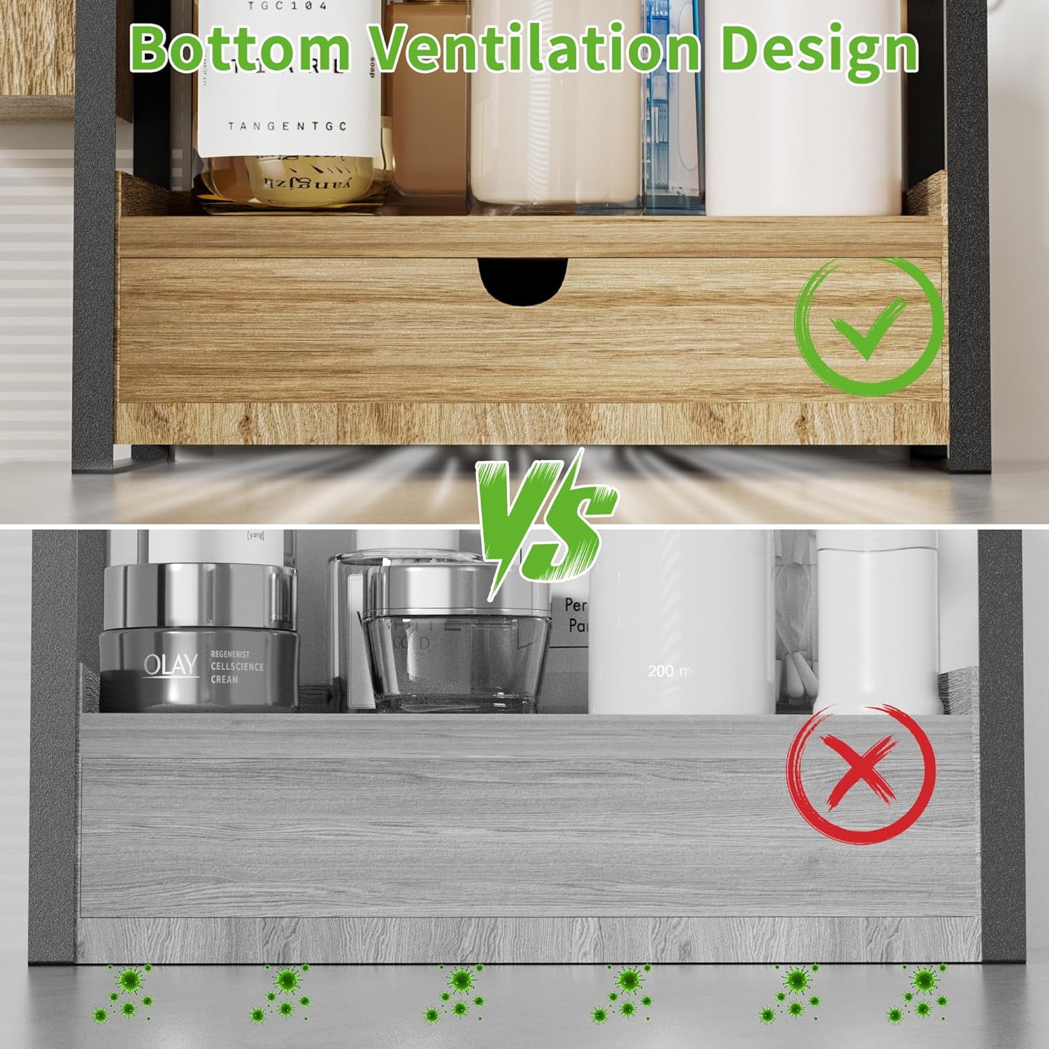 Gijjgole 2-Tier Bathroom Counter Organizer with Drawer and Basket, Wood Countertop Organizer for Storage, Skincare Organizers for Vanity, Counter Shelf for Bathroom Organization