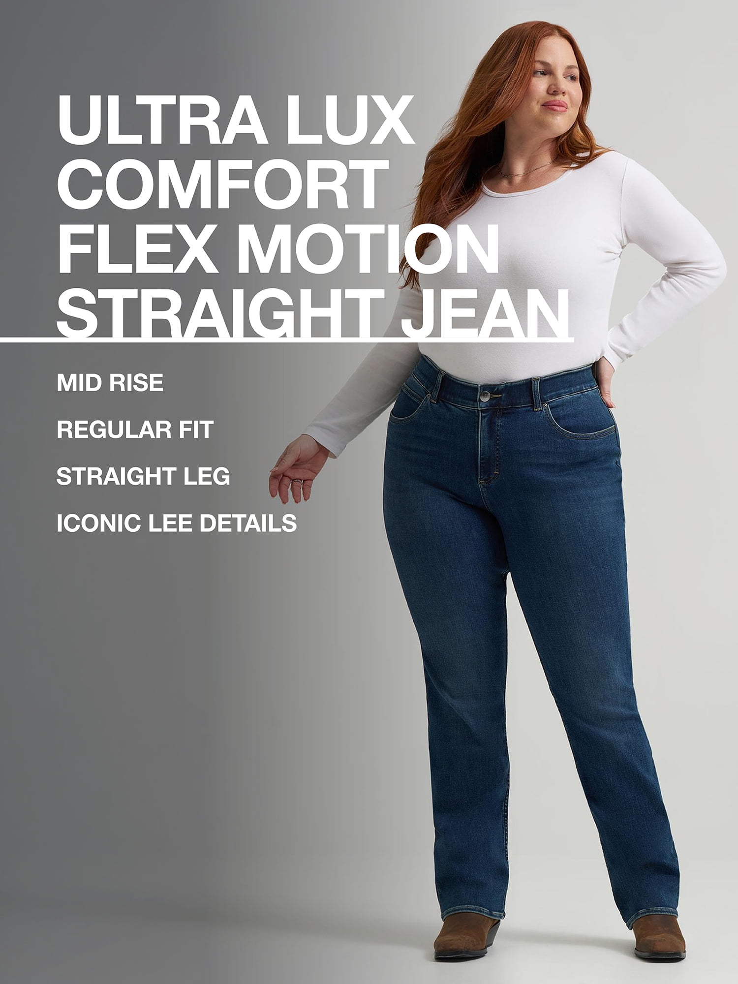 Lee Women's Plus Flex Motion Straight Leg Jean, Available in Regular, Long, Short Inseams