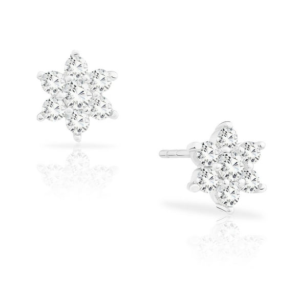 Tilo Jewelry 925 Sterling Silver Flower Stud Earrings with Cubic Zirconia Stones | Pushbacks | Women & Unisex