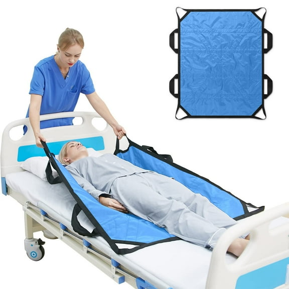 45" x 36" Positioning Bed Pad with Handles Washable Draw Sheets for Hospital Bed Ridden Patient Clothes Waterproof Glide Sheets for Patients Moving Pad for Lifting &Transfer Sheet, Light Blue