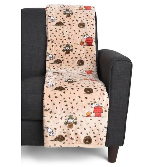 Fall Autumn Thanksgiving Throws and Blankets White with Pumpkins & Leaves, Twin