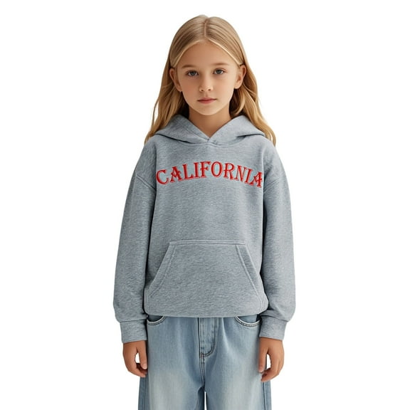 Girls Casual Hooded Sweatshirt with Front Pocket Decorative Pullover for Kids