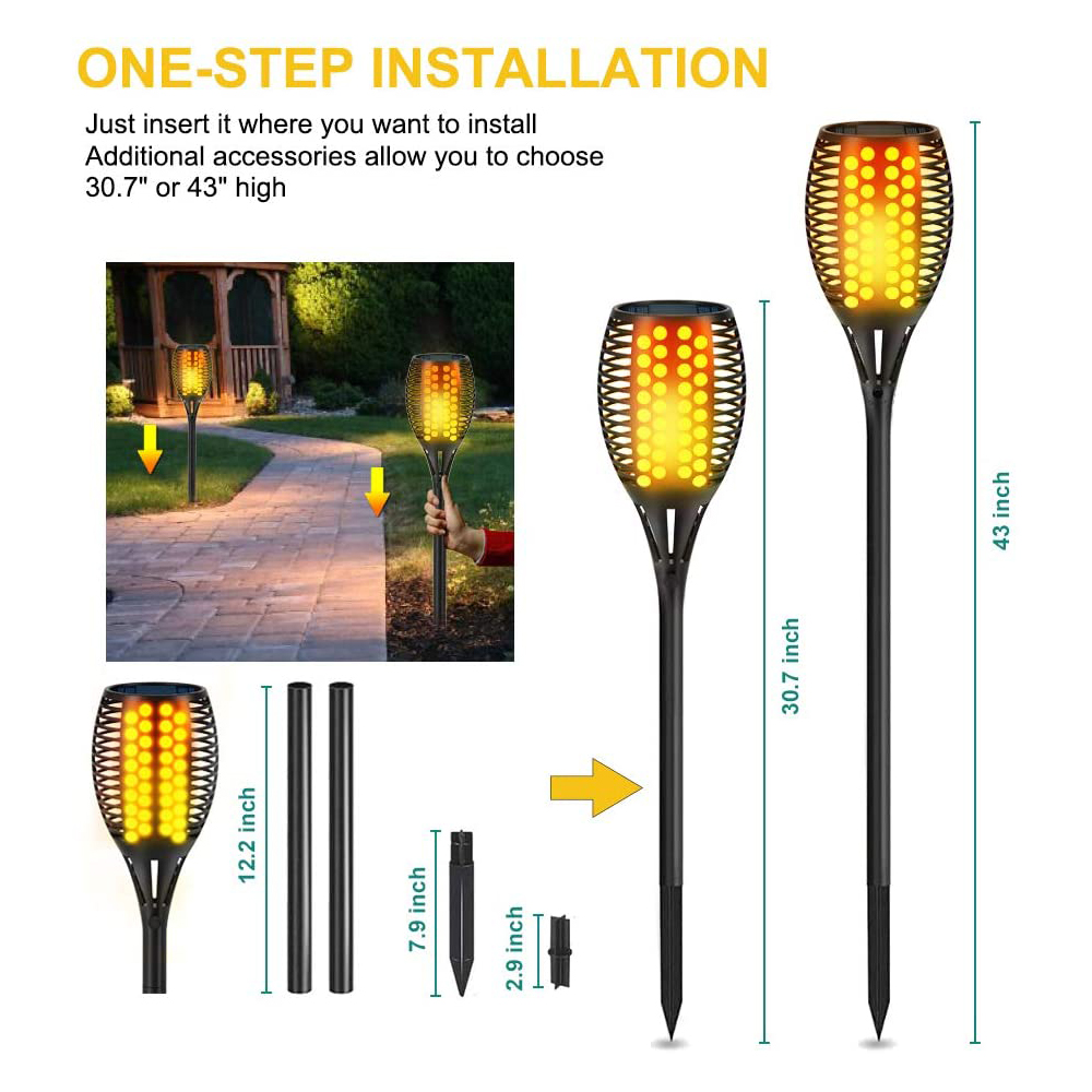 Solar Lights Outdoor Upgraded 43"(4 PACK) 96 LED Waterproof Flickering Flames Torch Lights Outdoor Solar Spotlights Landscape Decoration Lighting Dusk to Dawn Auto On/Off Security Torch Light - image 3 of 11