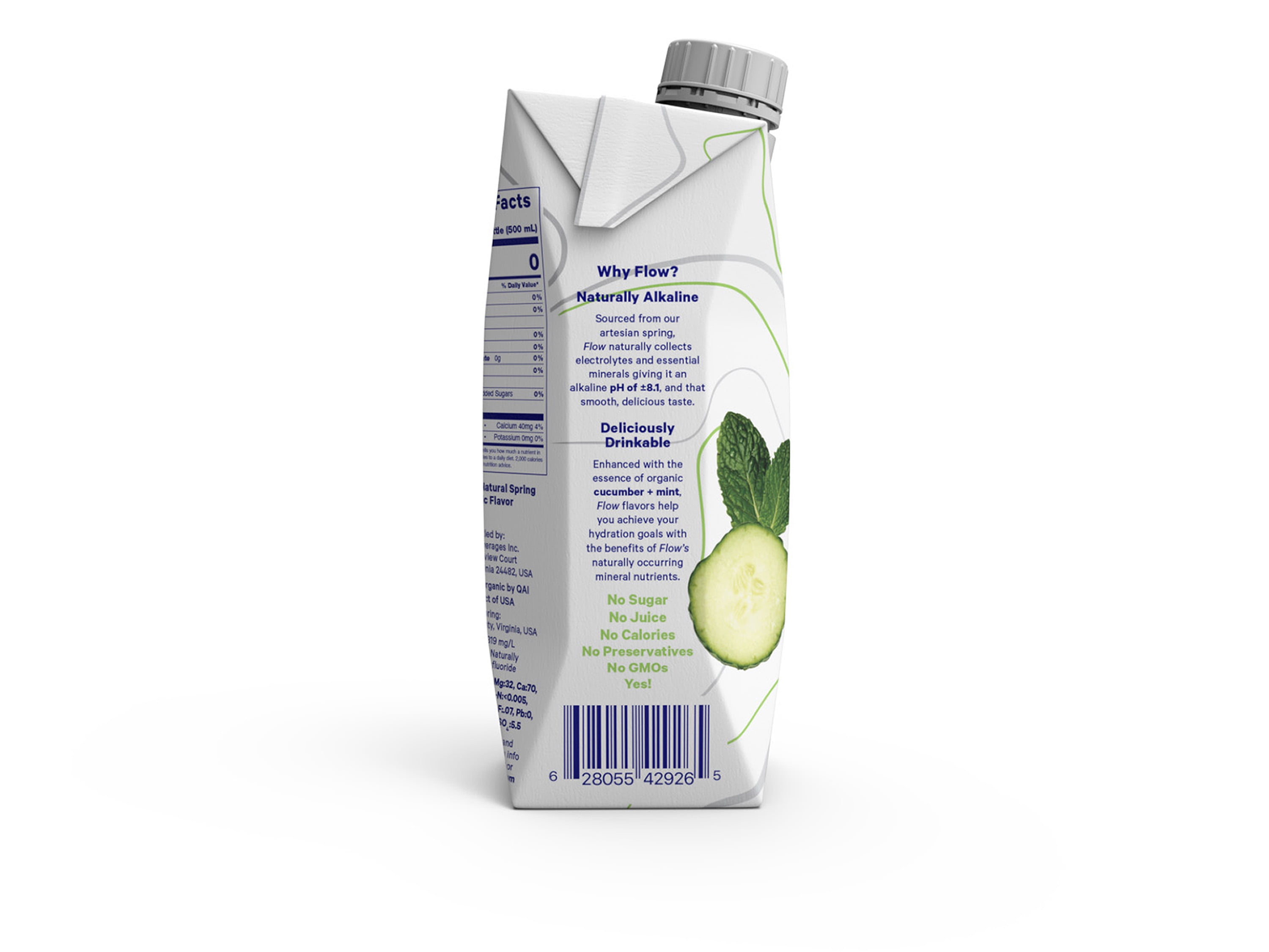 Flow Alkaline Spring Water- 100% Organic Cucumber Mint Flavored Alkaline Spring Water, 16.9 fl oz, 12 Pack Bottles
