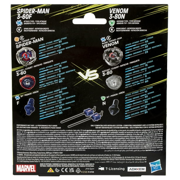 Beyblade X Marvel Collab Spider-Man 3-60F Vs. Venom 3-80N
