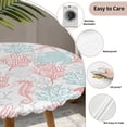 thumbnail image 3 of Red Aqua Coastal Round Tablecloth for 45-54 Inch Tables,Fitted Table Cover with Elastic Edge,Sea Turtle Nautical Coral Summer Beach Waterproof Outdoor Table Cloth Protector for Patio Garden Dinner, 3 of 9
