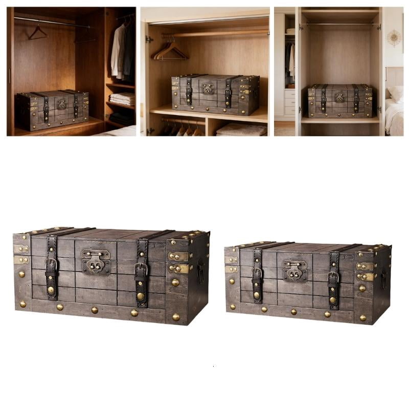 ANXPTIME Wooden Trinket Box with Lock Storage Chest for Jewelry Photos Props Display