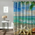 thumbnail image 2 of Orinice Ocean beach shower curtain starfish shell sand palm leaf blue sky natural scenery seaside view bathroom fabric decoration 36x72, 2 of 7