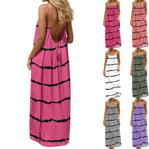 FRSASU Backless Cami Dresses for Women Cami Lounge Dress Backless Sleeveless Long Sundress with Back Tie White-A