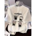 thumbnail image 1 of Coffee Cat T Shirt Unisex - Crew Neck, Loose Fit, Short Sleeve - Y2K Style Black Graphic Tee with Fun Coffee & Animal Design for Spring/Summer, 1 of 6