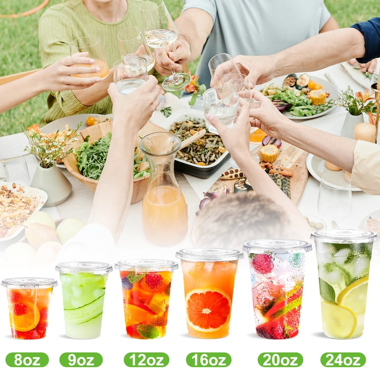 BagDream 100 Pack 9 oz Clear Plastic Cups with Lids, Disposable Iced Coffee  Cups with Lids for Cold Drinks, Iced Tea, Milkshakes, Smoothies