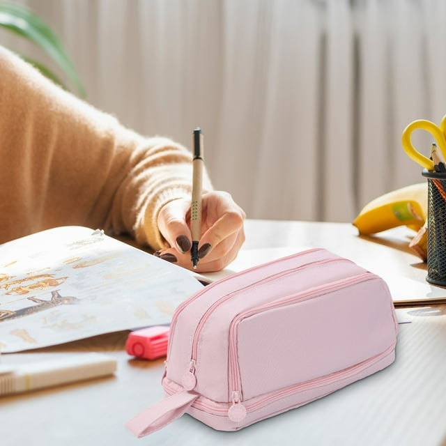 Large Pencil Case Four Window Pencil Box, Solid Color, Large Capacity, Multi-Function Storage Bag for Primary School Students, Stain, Stationery Storage Bag Pencil Cases for Adults