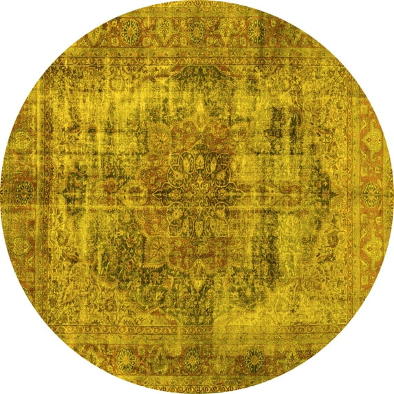 Ahgly Company Machine Washable Indoor Round Persian Yellow Traditional Area Rugs, 8' Round