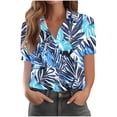 thumbnail image 2 of JTZGDY Women Hawaiian Shirt Soft Cool Summer Hawaii Shirts Floral Tropic Print V Neck Collared Beach Vacation T-Shirt Short Sleeve Button Up Lightweight Cardigan Tops Blue#03 XXXXL, 2 of 7