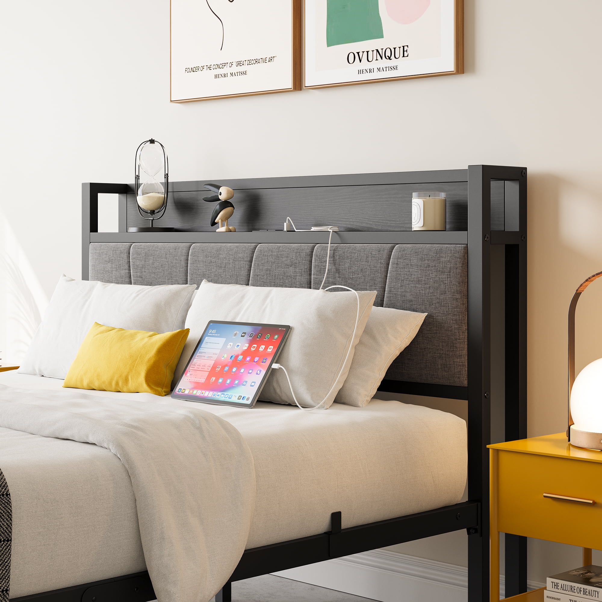 MAYEERTY Noise-Free Full Bed Frame: Storage Headboard, Charging Station & Easy Assembly​