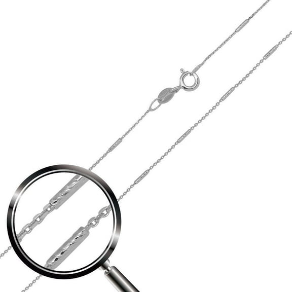 Rhodium Plated 925 Sterling Silver DC Bar Link 1mm Chain Made in Italy 16" Jewelry Female Unisex