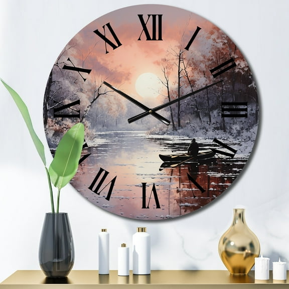 Designart "Papercut of a Winter River IV" Landscapes Oversized Wall Clock