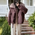 thumbnail image 2 of Sexlip Womens Cropped Puffer Jacket Quilted Coat with Faux Fur Lapel Winter Warm Baggy Long Sleeve Zip Down Outerwear Brown M, 2 of 8