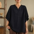 thumbnail image 2 of MIXUE Boho Tops For Women Summer Solid Color V Neck Short Sleeve Loose Fit Casual Tee Shirts Holiday Wear,Black,XXXL, 2 of 6