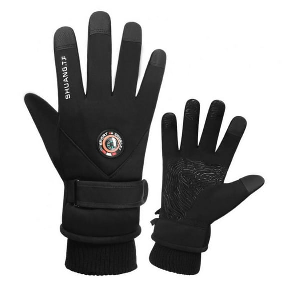 Winter Cycling Gloves For Men,Black Warm Full Finger Windproof Waterproof Gloves Thicken Fleece Gel Pads Touch Screen Gloves
