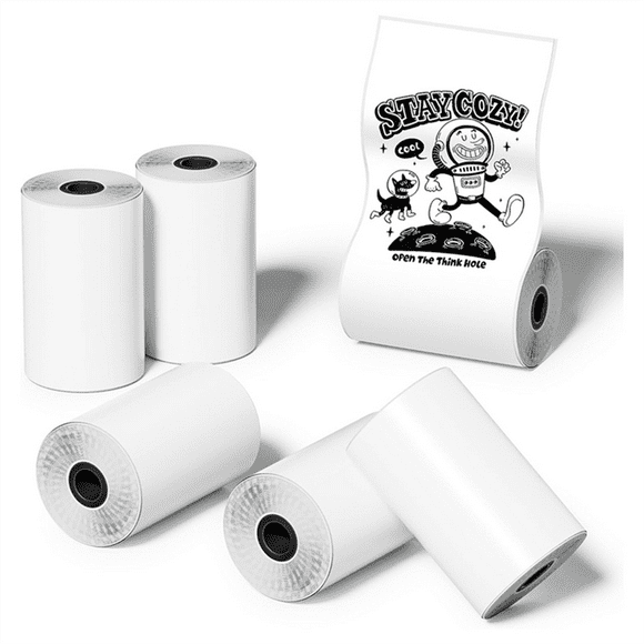 6 Roll Mini Pocket Printer Sticker Paper, 30 X 57mm Self-Adhesive Thermal Paper for Pocket Printer,Black on White