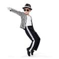 thumbnail image 4 of Pop Star Cosplay Costume Set Sequin Top with Pants and Hat with Sunglasses and Glove for Stage Performance Show Halloween Party Role Play L, 4 of 4
