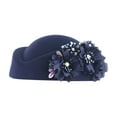 thumbnail image 2 of BESEW7 Women Pillbox Hat with Flower Fascinator for Church Wedding Tea Party, Wool Fascinator Hostess Hat for Flight Attendant Costume Cocktail Formal Events Navy, 2 of 9