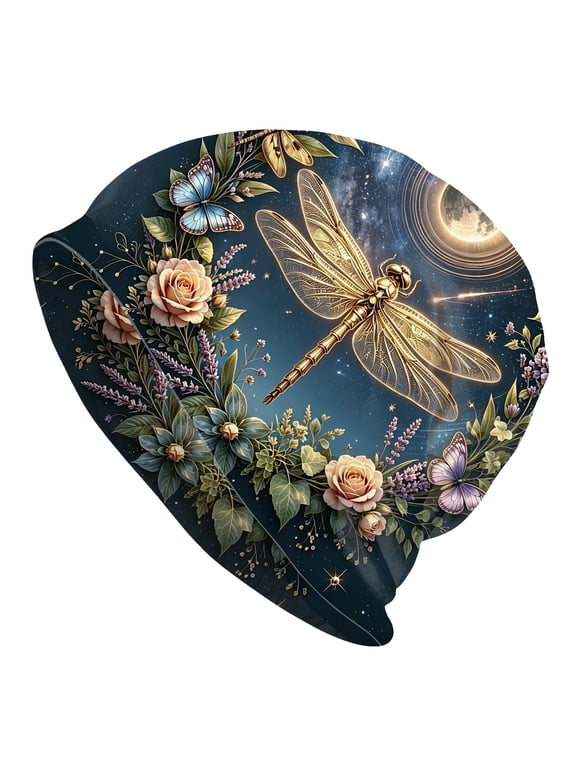 Women's Slouchy Beanie Dragonfly Print Skull Cap Soft Lightweight Chemo Hat Cancer Headwear