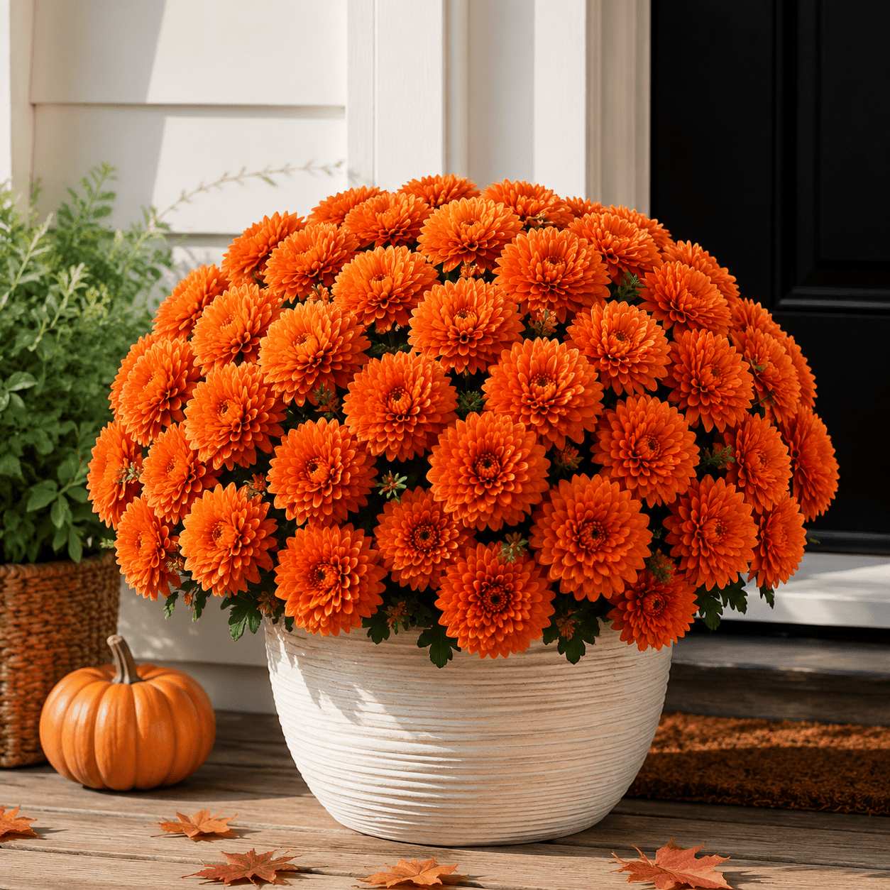 Artificial Fall Flowers for Outdoors with 6 Flower Heads, UV Resistant Fake Mums Chrysanthemum Bushes, Autumn Floral Arrangements for Outdoor Garden Porch Farmhouse Decor