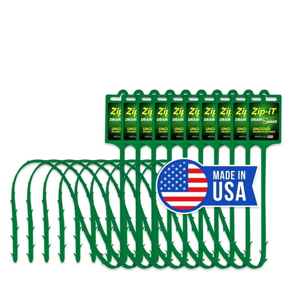 ZIP IT DRAIN CLEANER, 10-Pack Plastic Drain Stick Hair Clog Remover, drain snake Made in the USA