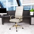 thumbnail image 2 of Silla de oficina moderna LeisureMod de piel color canela con respaldo alto y giratorio ajustable, 2 of 9
