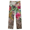 thumbnail image 4 of Tropical Flowers Leopard Print Fabric Winter Female Pants Flannel High Waist Women Pants Lady Warm Straight Leg Plush Trousers, 4 of 7