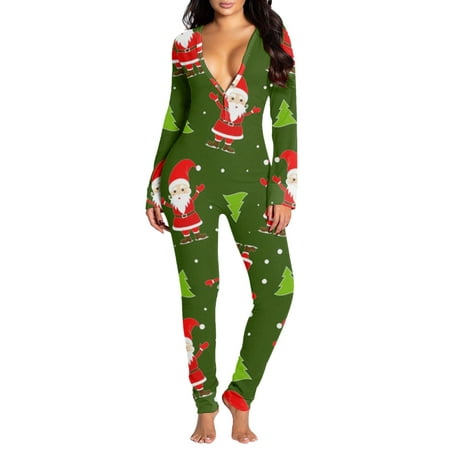 

TAIAOJING Women Onesie Pajamas Jumpsuits For Button Back Flap Jumpsuit V Neck Long Sleeve Romper Pajamas Christmas Print Collection Sleepwear