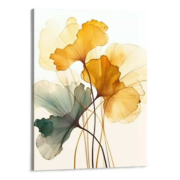 Creowell  Abstract Floral Canvas Wall Art Ginkgo Leaf Painting Minimalist Plant Picture Prints for Bedroom Bathroom Decor Frame (16x20 Inch)