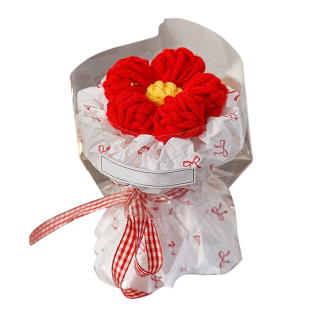 Ramo de flores eternas de crochet, ramo de punto hecho a mano, San Valentín, Día de la Madre, cumpleaños, boda, decoración del hogar, amigos, graduación (rojo)