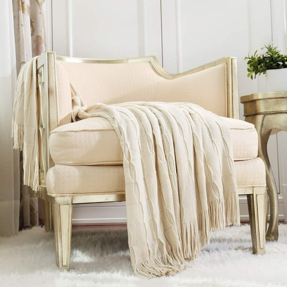 Manta CREVENT Home Decor, rústica, 50 x 60 pulgadas, beige/marfil
