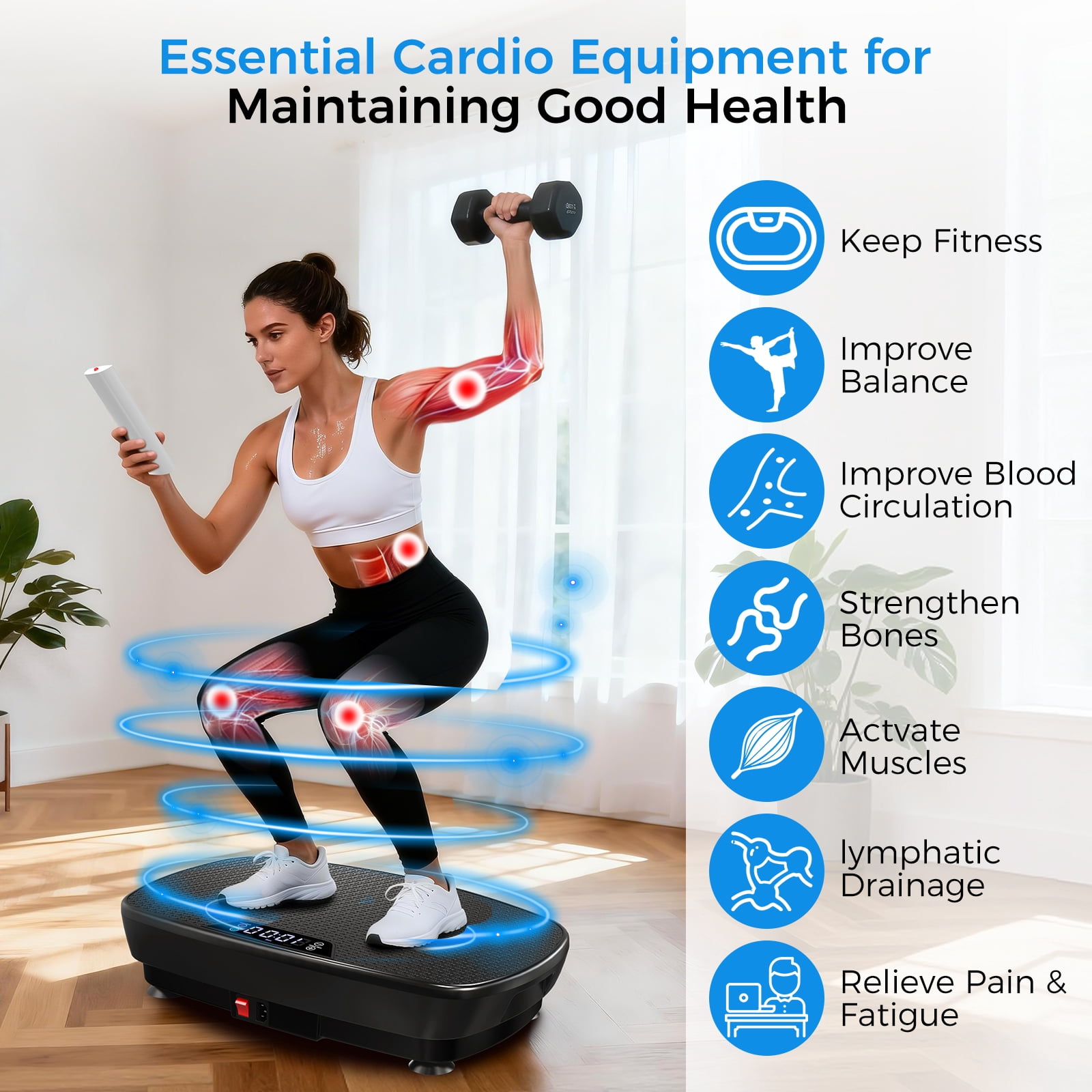 Tomile Vibration Plate Exercise Machine for Home Fitness, Whole Body Vibrate Plate, 400 Lbs Capacity with Resistance Band