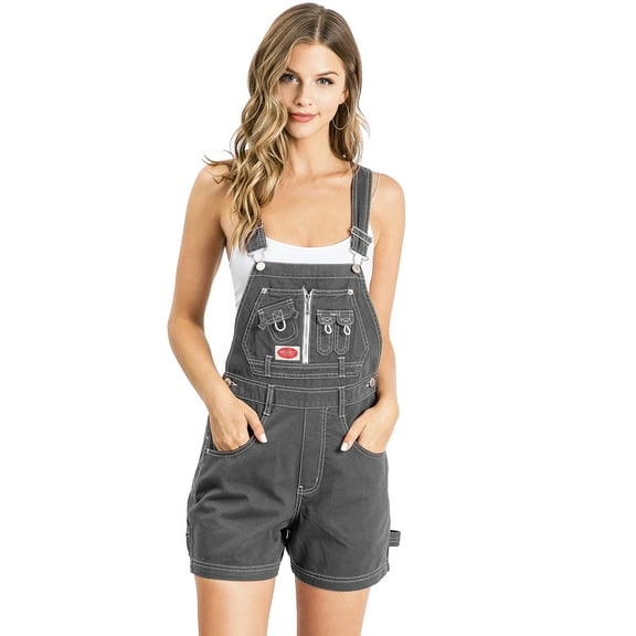 Revolt Women's Juniors Classic Twill Short Overalls (Gray, Small)