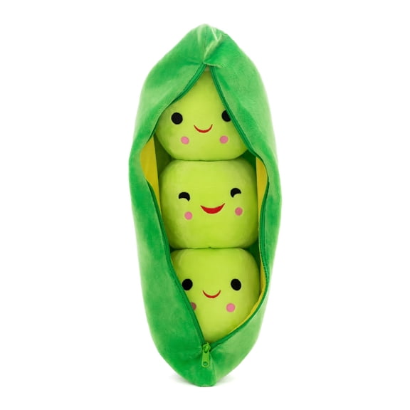 25cm Pea Pod Plush Pillow with 3 Removable Pea Dolls, 2 Color Options Zipper Vegetable Stuffed Toy, Soft Cute Decorative Plush Gift for Kids Bedroom Sofa