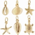 thumbnail image 1 of 24 colgantes de concha, estrella de mar y tortuga en 6 estilos, chapados en oro de 18 quilates, con forma de animal marino, con caja de almacenamiento para hacer joyas de verano., 1 of 1