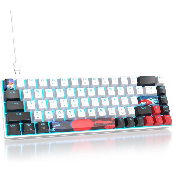wqlpp-Surmen 65% Mechanical Gaming Keyboard with Linear Red Switch, Wired Mini Compact Keyboard 60 Percent Backlit for Laptop Desktop PC Gamers(68 White-Ice Blue)
