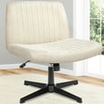 thumbnail image 3 of NEO CHAIR Criss Cross Chair No Wheels Armless&nbsp;Comfy Desk Chair Wide Vanity Makeup&nbsp;Cross Legged Office Adjustable Computer Task for Home Office Fabric (Beige), 3 of 8