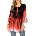 thumbnail image 4 of Gradient Color T Shirt Women Casual Button Round Collar Ruffle Sleeve Blouse Swing Loose Top, 4 of 8