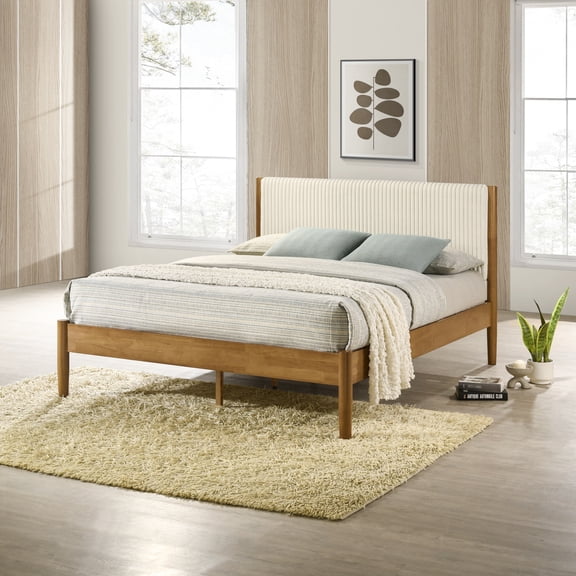 Newboti Furniture Vichy Rubberwood Platform Bed in Light Walnut, Queen 50367