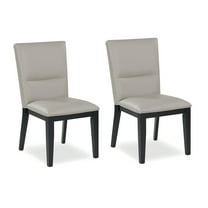 Signature Design by Ashley Glinari Contemporary Dining Chairs, Taupe Faux Leather, Set of 2, Solid Wood Frame
