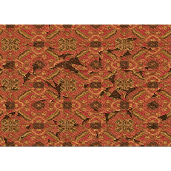 Ahgly Company Machine Washable Indoor Rectangle Transitional Orange Area Rugs, 7' x 10'