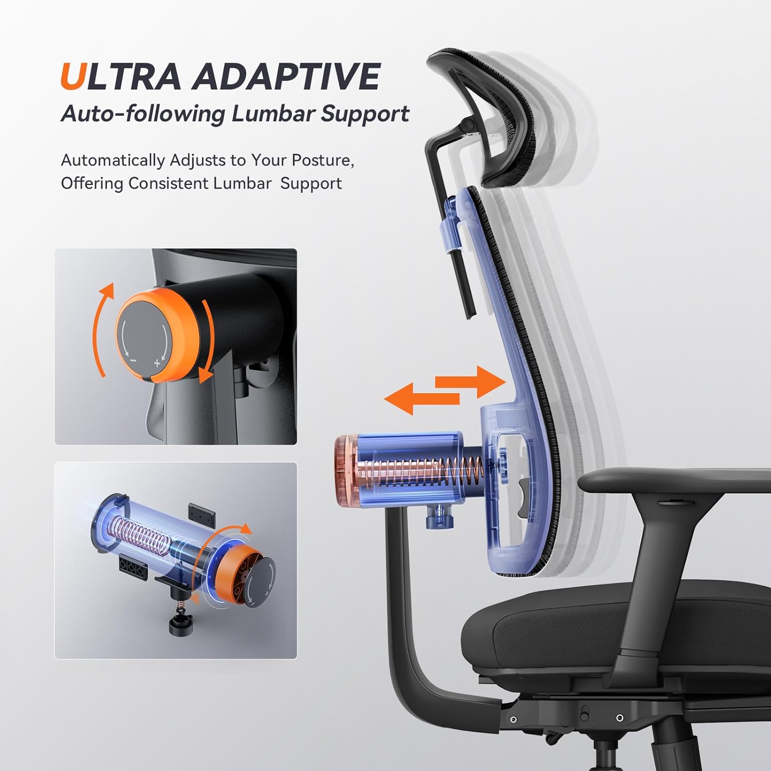 Newtral MagicH-BP Ergonomic Chair with Footrest - Home Office Desk Chair with Auto-Following Lumbar Support, 4D Armrest, Seat Depth & Height Adjustable, 96°-136° Reclines